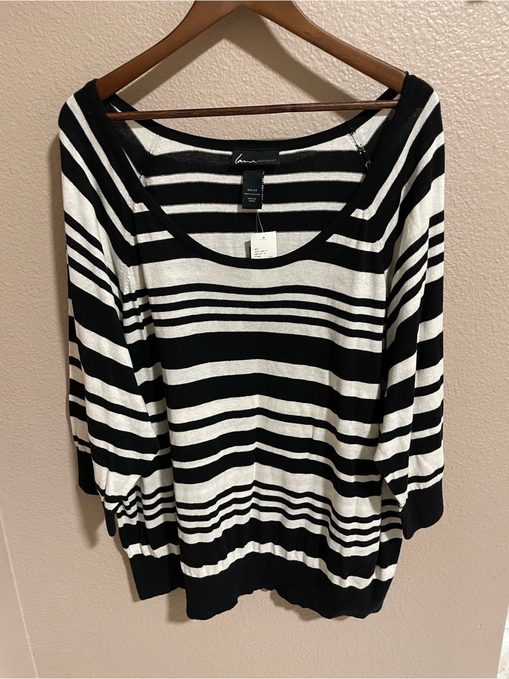 Lane Bryant Black and White Striped Scoop Neck Long sleeve top NEW